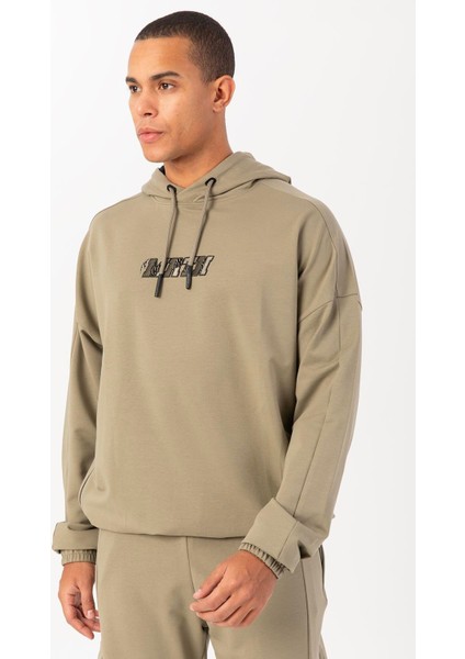 Oversize Erkek Kapşonlu Düşük Kol Açık Haki Sweatshirt 22465 fiyatları