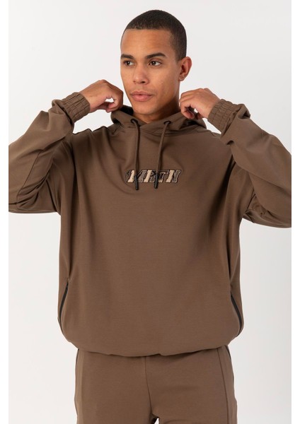 Oversize Erkek Kapşonlu Düşük Kol Kakao Sweatshirt 22465 fiyatları