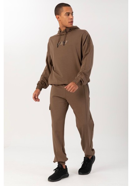 Oversize Erkek Kapşonlu Düşük Kol Kakao Sweatshirt 22465 fırsatları