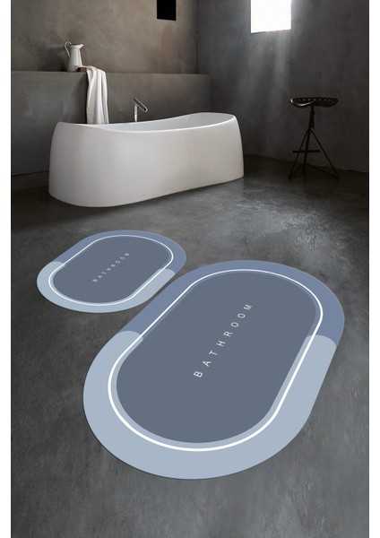 Dijital Baskılı Kaymaz Yıkanabilir Bathroom Oval Banyo Takımı Klozet Takımı, N-O-Klozet-01-Mavi,