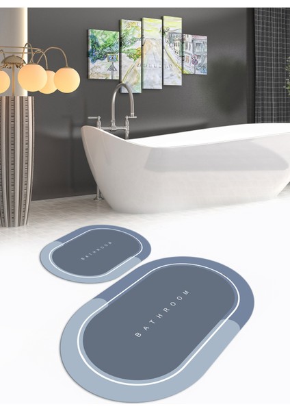 Dijital Baskılı Kaymaz Yıkanabilir Bathroom Oval Banyo Takımı Klozet Takımı, N-O-Klozet-01-Mavi,