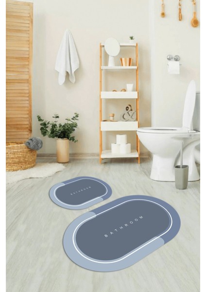 Dijital Baskılı Kaymaz Yıkanabilir Bathroom Oval Banyo Takımı Klozet Takımı, N-O-Klozet-01-Mavi,