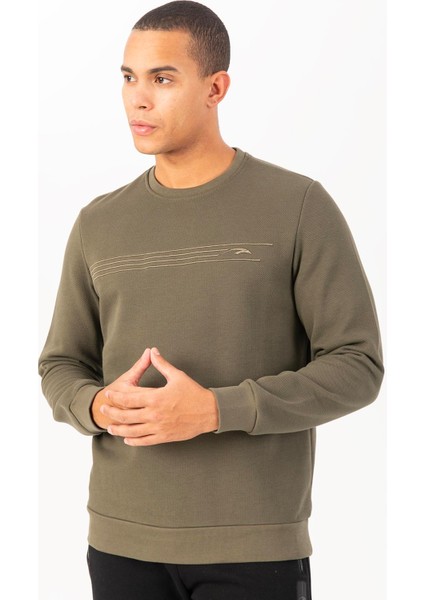 Sportswear Comfort Erkek Bisiklet Yaka Takma Kol Basic Açık Haki Sweatshirt 21836