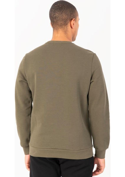 Sportswear Comfort Erkek Bisiklet Yaka Takma Kol Basic Açık Haki Sweatshirt 21836