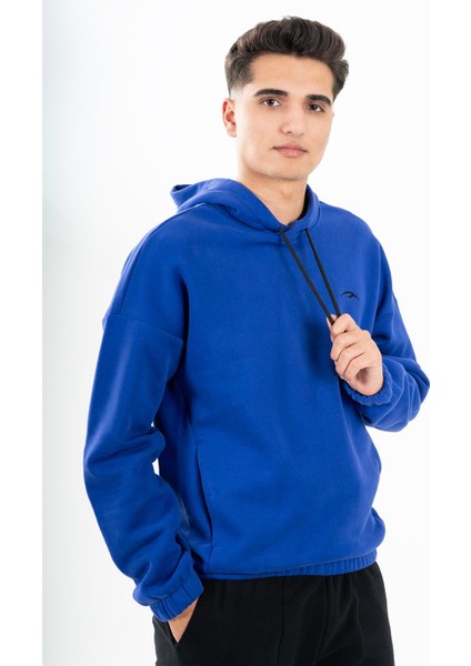 Sportswear Comfort Erkek Kapşonlu Düşük Kol Outdoor Saks Sweatshirt 22678