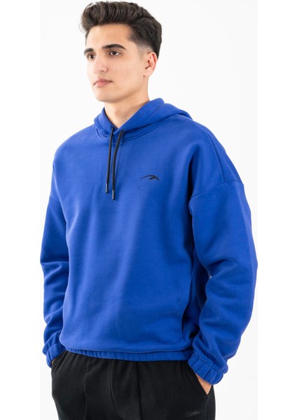 Sportswear Comfort Erkek Kapşonlu Düşük Kol Outdoor Saks Sweatshirt 22678