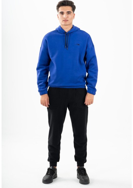 Sportswear Comfort Erkek Kapşonlu Düşük Kol Outdoor Saks Sweatshirt 22678