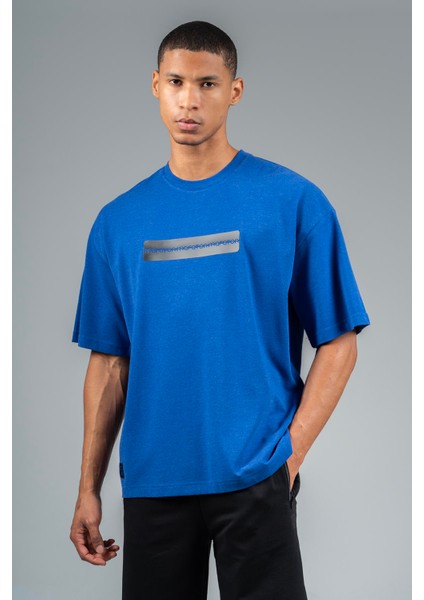 Oversize Erkek Bisiklet Yaka Saks T-shirt