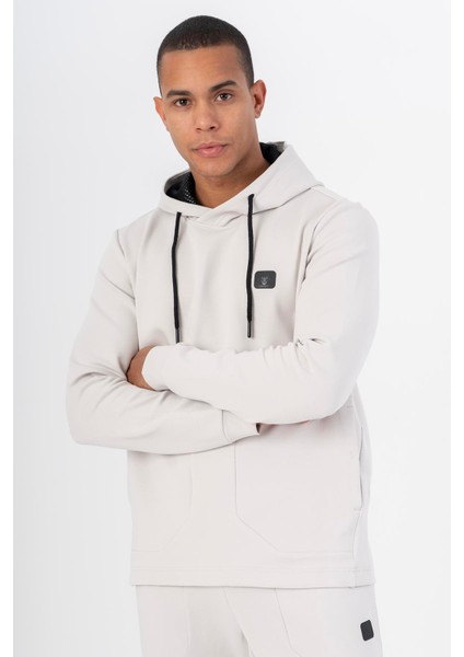 Regular Erkek Kapşonlu Takma Kol Gümüş Gri Sweatshirt 22482