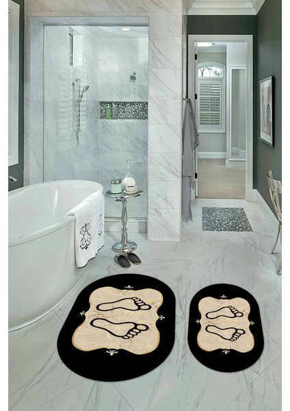 Dijital Baskılı Kaymaz Yıkanabilir Ayak Desen Oval Banyo Takımı Klozet Takımı, N-O-Klozet-20-Gold, fiyatları