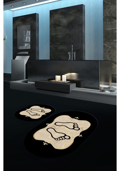 Dijital Baskılı Kaymaz Yıkanabilir Ayak Desen Oval Banyo Takımı Klozet Takımı, N-O-Klozet-20-Gold, modelleri