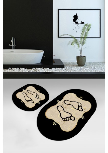 Dijital Baskılı Kaymaz Yıkanabilir Ayak Desen Oval Banyo Takımı Klozet Takımı, N-O-Klozet-20-Gold, fırsatları