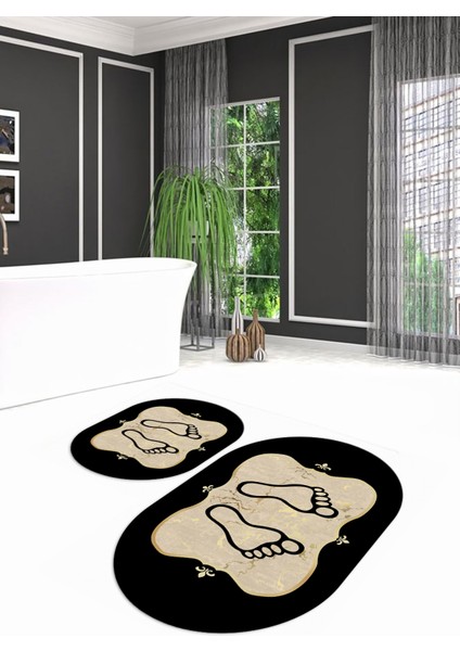 Dijital Baskılı Kaymaz Yıkanabilir Ayak Desen Oval Banyo Takımı Klozet Takımı, N-O-Klozet-20-Gold, indirimleri