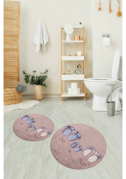 3D Dijital Baskılı Kaymaz Taban Yıkanabilir Yuvarlak Ikili Banyo Takımı, N-Y-Klozet-16-Mavi,