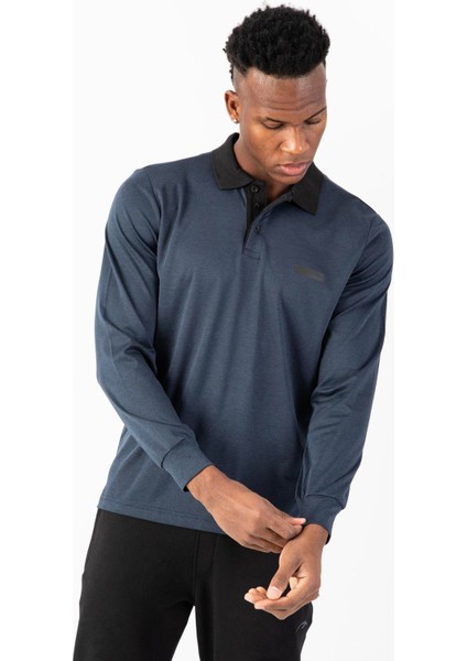 Regular Erkek Polo Yaka Uzun Kol Siyahmelanj Sweatshirt 22432