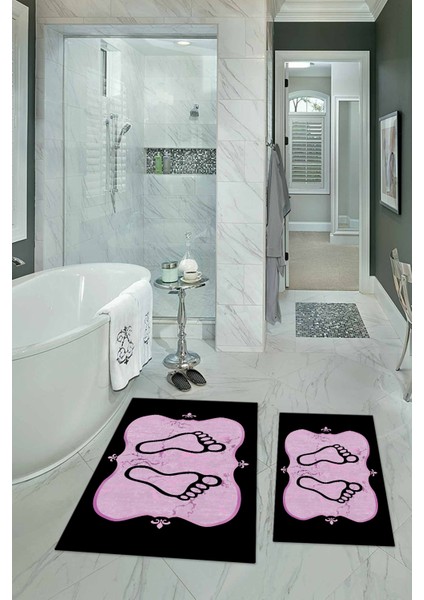 Dijital Baskılı Kaymaz Yıkanabilir Ayak Desen Ikili Banyo Takımı Klozet Takımı, N-Klozet-20-Pembe,