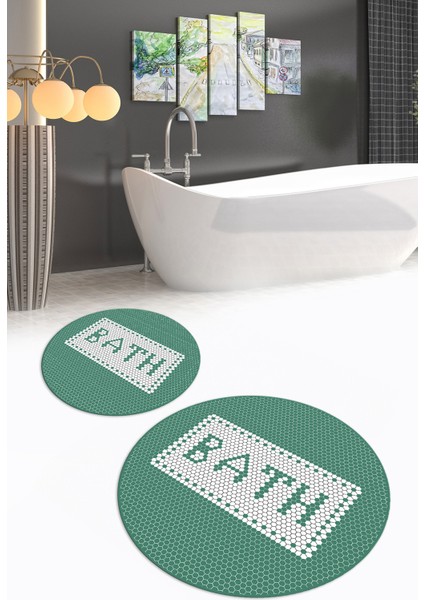 Dijital Baskılı Kaymaz Yıkanabilir Bath Yuvarlak Ikili Banyo Takımı, N-Y-Klozet-07-Yeşil, fiyatları