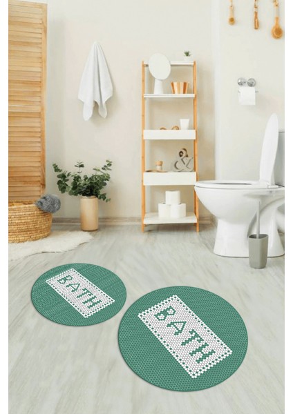 Dijital Baskılı Kaymaz Yıkanabilir Bath Yuvarlak Ikili Banyo Takımı, N-Y-Klozet-07-Yeşil, modelleri