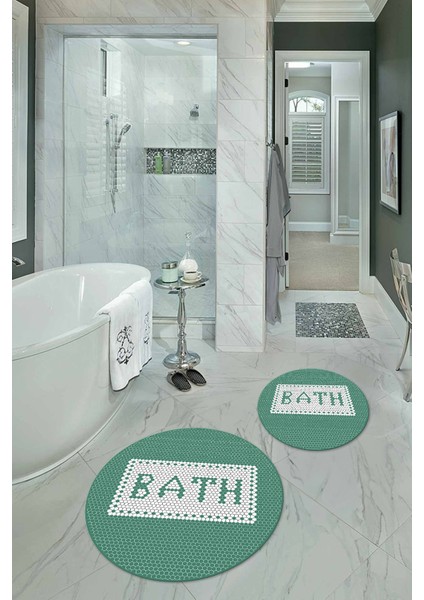 Dijital Baskılı Kaymaz Yıkanabilir Bath Yuvarlak Ikili Banyo Takımı, N-Y-Klozet-07-Yeşil, fırsatları