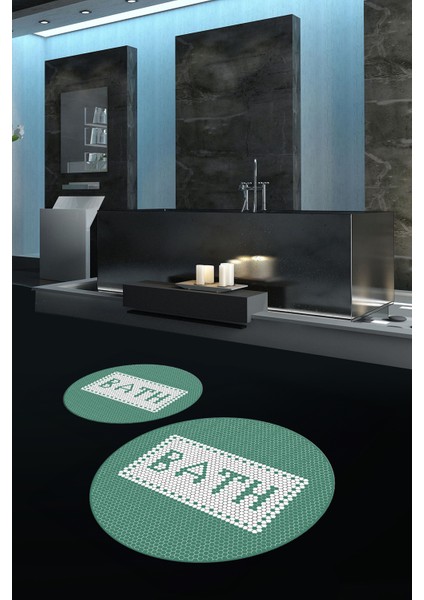Dijital Baskılı Kaymaz Yıkanabilir Bath Yuvarlak Ikili Banyo Takımı, N-Y-Klozet-07-Yeşil, indirimleri