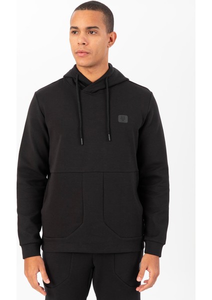 Regular Erkek Kapşonlu Takma Kol Siyah Sweatshirt 22482