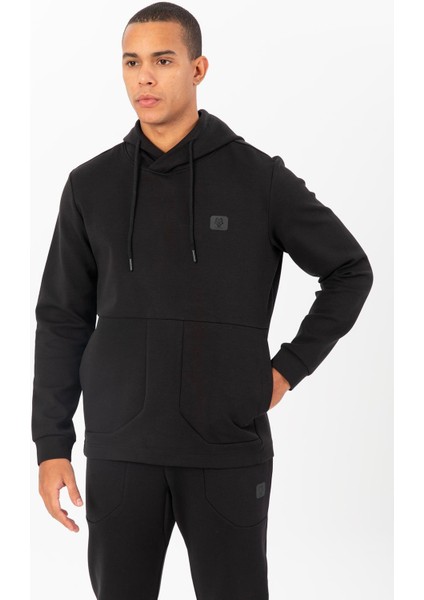 Regular Erkek Kapşonlu Takma Kol Siyah Sweatshirt 22482 modelleri