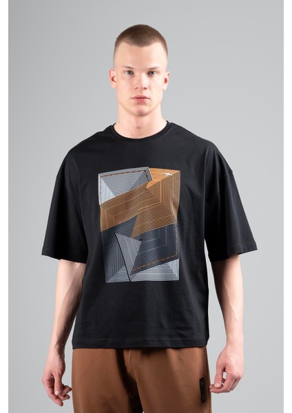 Oversize Erkek Bisiklet Yaka Siyah- T-shirt modelleri