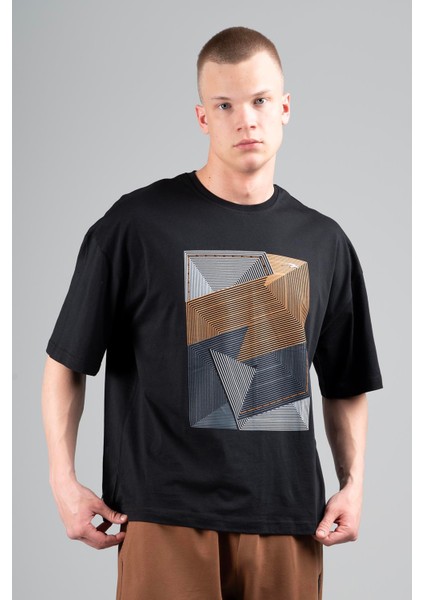 Oversize Erkek Bisiklet Yaka Siyah- T-shirt fırsatları