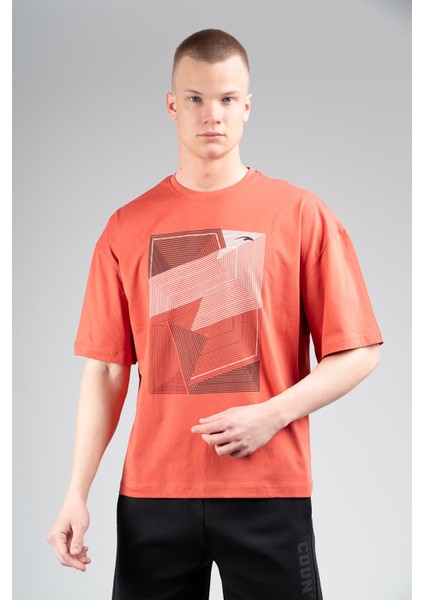 Oversize Erkek Bisiklet Yaka Kiremit T-shirt
