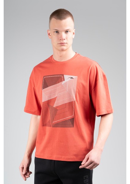 Oversize Erkek Bisiklet Yaka Kiremit T-shirt modelleri