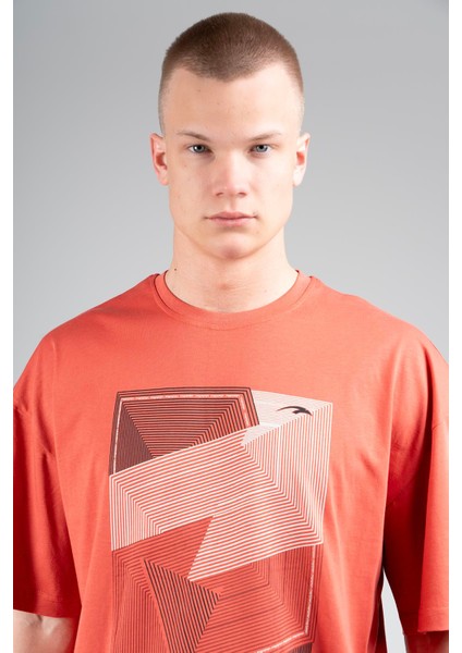 Oversize Erkek Bisiklet Yaka Kiremit T-shirt indirimleri