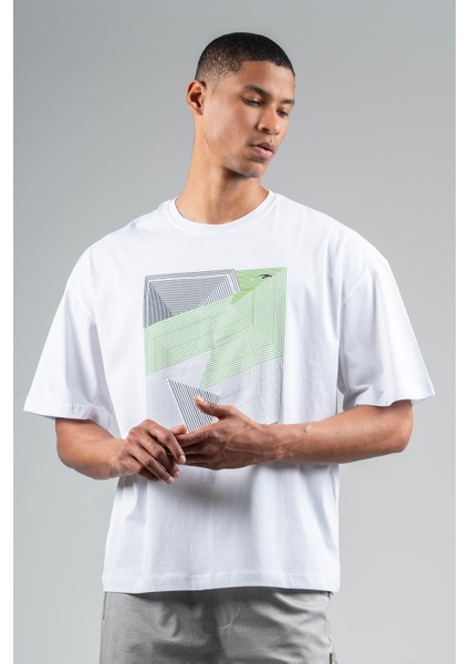 Oversize Erkek Bisiklet Yaka Beyaz T-shirt