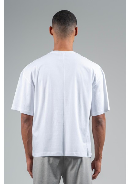 Oversize Erkek Bisiklet Yaka Beyaz T-shirt fiyatları
