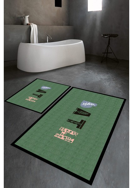 Dijital Baskılı Kaymaz Yıkanabilir Bath Ikili Banyo Takımı Klozet Takımı, N-Klozet-08-Yeşil,