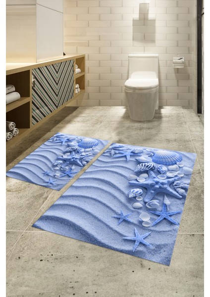 3D Dijital Baskılı Kaymaz Taban Yıkanabilir Ikili Banyo Takımı Klozet Takımı, N-Klozet-48-Mavi,