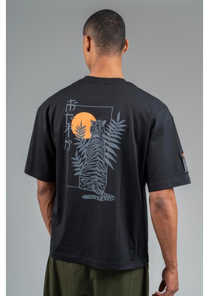 Oversize Erkek Bisiklet Yaka Siyah- T-shirt fiyatları