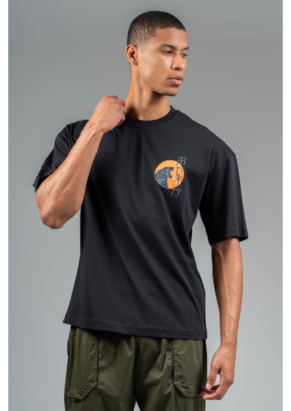 Oversize Erkek Bisiklet Yaka Siyah- T-shirt modelleri