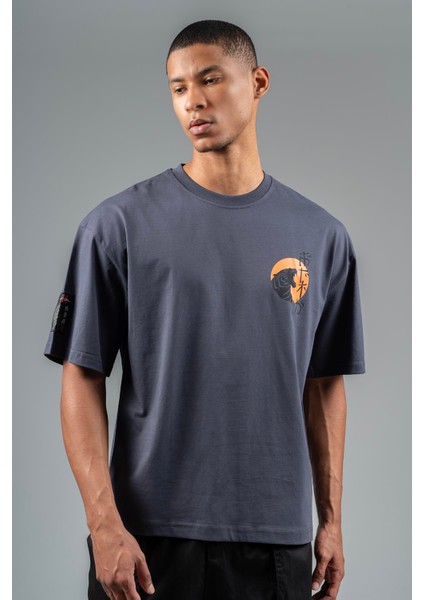 Oversize Erkek Bisiklet Yaka Antrasit- T-shirt modelleri