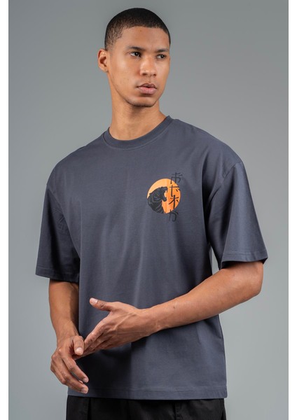 Oversize Erkek Bisiklet Yaka Antrasit- T-shirt fırsatları