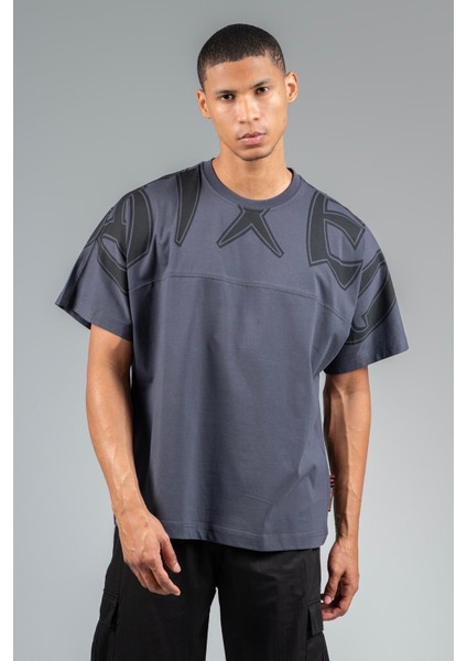 Oversize Erkek Bisiklet Yaka Antrasit- T-shirt