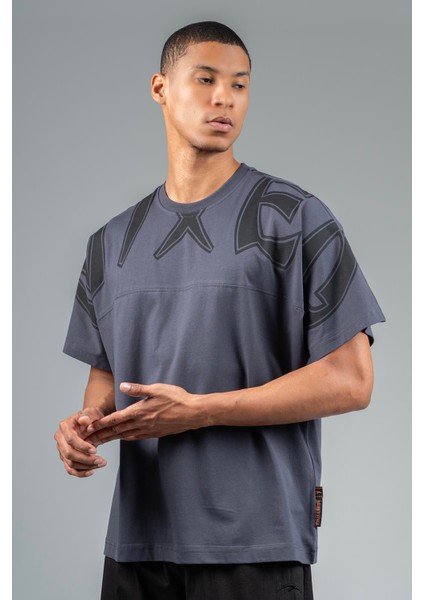 Oversize Erkek Bisiklet Yaka Antrasit- T-shirt fırsatları