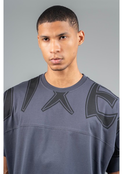 Oversize Erkek Bisiklet Yaka Antrasit- T-shirt indirimleri