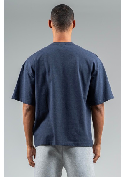 Oversize Erkek Bisiklet Yaka Açık Lacivert- T-shirt fiyatları