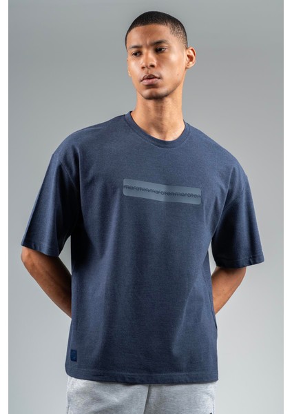 Oversize Erkek Bisiklet Yaka Açık Lacivert- T-shirt modelleri