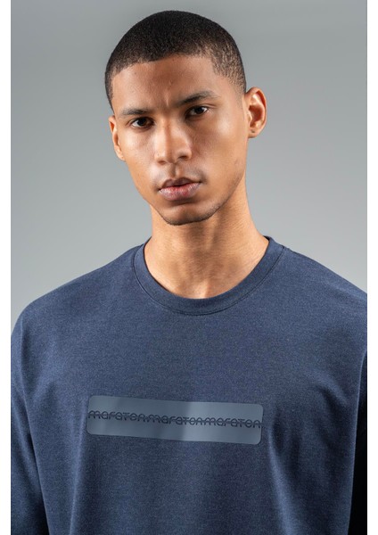 Oversize Erkek Bisiklet Yaka Açık Lacivert- T-shirt indirimleri