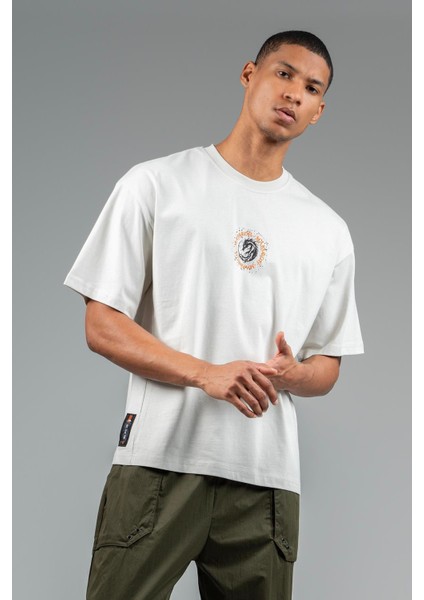 Oversize Erkek Bisiklet Yaka Gümüş Gri T-shirt modelleri