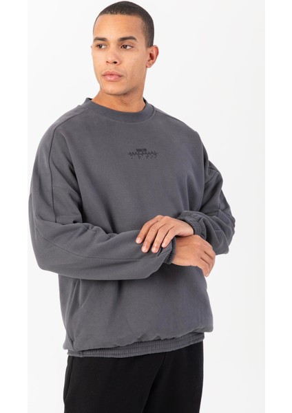 Sportswear Oversize Erkek Bisiklet Yaka Uzun Kol Basic Antrasit Sweatshirt 21822