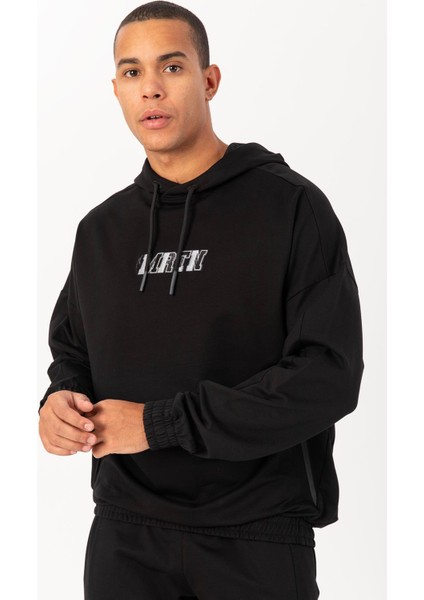 Oversize Erkek Kapşonlu Düşük Kol Siyah Sweatshirt 22465 fiyatları