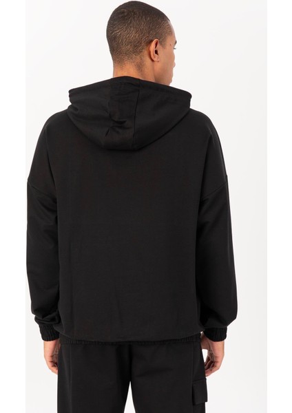 Oversize Erkek Kapşonlu Düşük Kol Siyah Sweatshirt 22465 modelleri