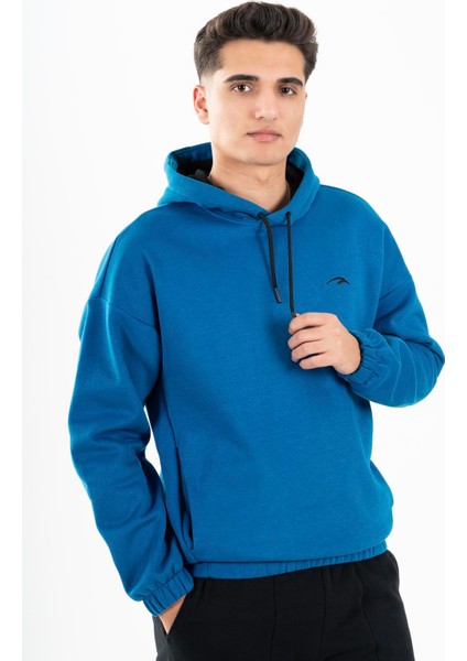 Comfort Erkek Kapşonlu Düşük Kol Gece Mavisi Sweatshirt 22678